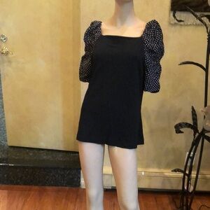 Ann Taylor Black Mini Dress with Square Neck and Short Sleeves